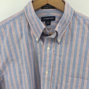 LANDS END Mens Original Oxford Button Down Shirt Stripe Long Sleeve 16.5